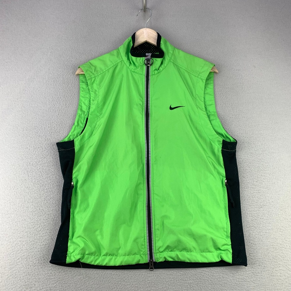 Vintage 90s Nike Windbreaker Vest Mens Medium Green Full Zip Running Jacket